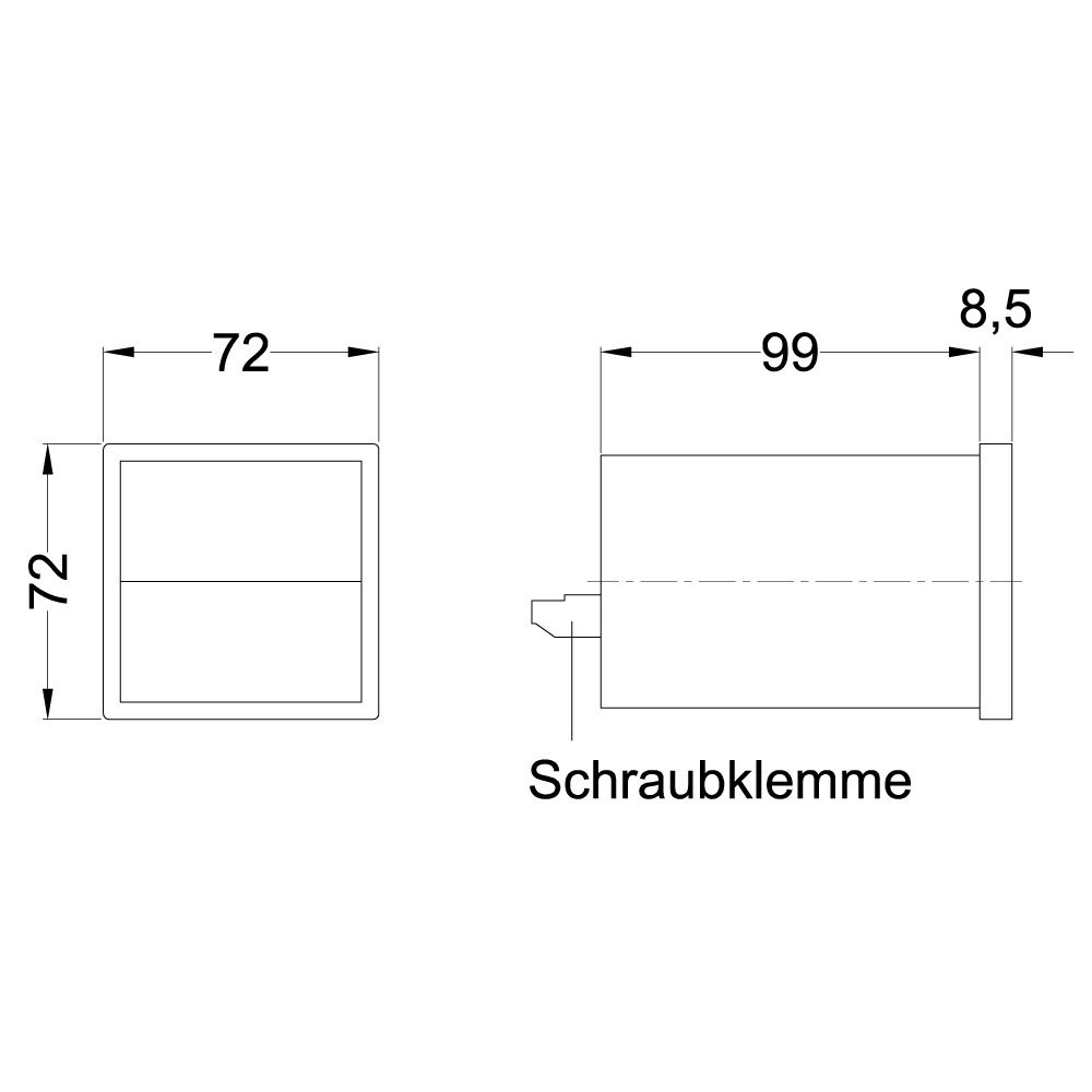 Zeichnung: Abmessungen Digitalanzeiger AD72P