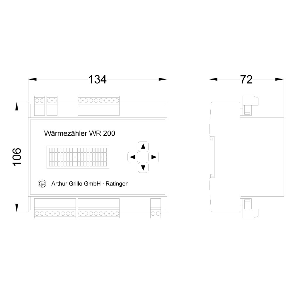 Zeichnung: Abmessungen Wäremezähler WR200 Abmessungen