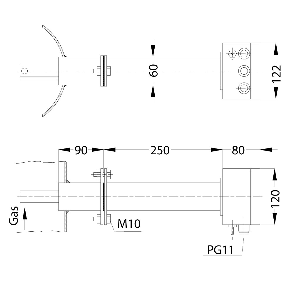 Product picture: iFlue gas tester - O2T (dimensions)